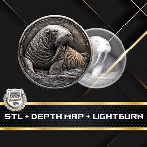 Dieptekaart munt | Hoogtekaart | 3D-lasergravure | Xtool | STL-bestand | PNG-bestand | Grijswaarden | Lightburn BMP | Laservezel | Walrusmunt