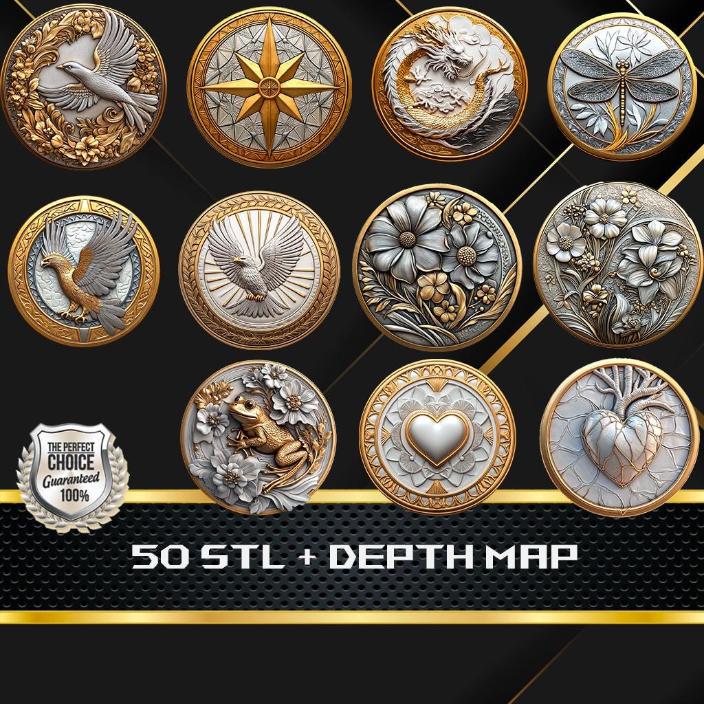 50 Coins Depth Map and STL File, 3D Relief for Laser Engraving CNC - Etsy