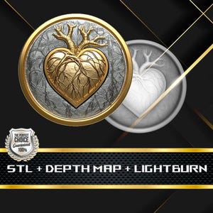 Herz Coin Tiefe Karte | Höhenkarte | 3D Laser Gravur | Xtool | Stl-Datei | PNG-Datei | Graustufen | Lightburn BMP | Laserfaser