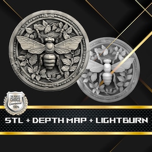 Coin Depth Map | Heigh Map | 3D Laser Engrave | Xtool | Stl file | PNG file | Grayscale | Lightburn BMP | Laser Fiber | Bee Coin