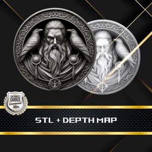 Odin Coin Depth Map and STL File, 3D Relief for Laser Engraving CNC