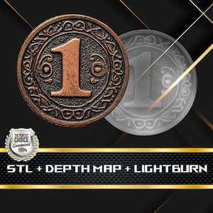 Number One Coin Depth Map and STL File, 3D Relief for Laser Engraving CNC