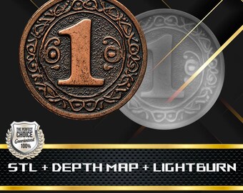 Number One Coin Depth Map and STL File, 3D Relief for Laser Engraving CNC