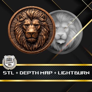 Dieptekaart munt | Hoogtekaart | 3D-lasergravure | Xtool | STL-bestand | PNG-bestand | Grijswaarden | Lightburn BMP | Laservezel | Leeuwenmunt