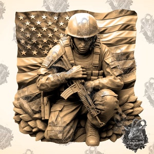 3D Soldier Illusion Laser File: USA Military Design (PNG Digital Download)
