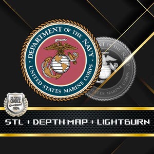 Dieptekaart munt | Hoogtekaart | 3D-lasergravure | Glowforge | STL-bestand | PNG-bestand | Grijswaarden | Lightburn BMP | CNC-munt | Munt van het Korps Mariniers