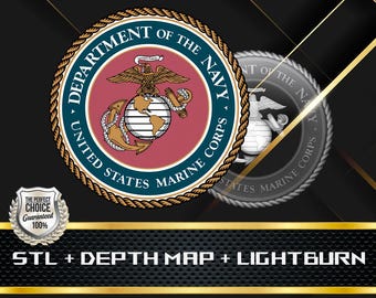 Marine Corps Eagle Globe Anchor Coin Depth Map: 3D Embossing Laser Engrave STL and Heigth Map files for Laser Fiber