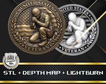 Coin Depth Map | 3D Laser Engrave | Stl file | PNG file | Grayscale | Lightburn BMP | Laser Fiber | Soldier Praying USA Coin