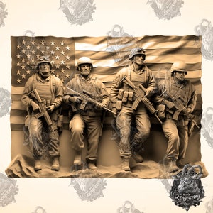 USA Soldiers 3D Illusion Laser Engraving PNG File (Digital Download)