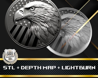 Münze Tiefe Karte | Höhenkarte | 3D Laser Gravur | Xtool | Glühschmiede | Stl-Datei | PNG-Datei | Graustufen | Lightburn BMP | CNC Münze | Adler USA