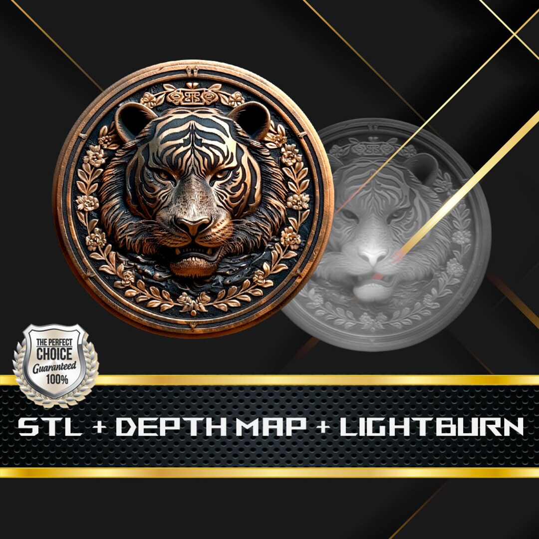 Tiger Coin Depth Map: 3D Embossing Laser Engrave STL and Heigth