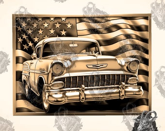 3D Illusion | Laser Brennen PNG Digitale Datei | Perfekt zum Gravieren | Laserbereit | Sofortdownload | xTool | Glühschmiede | Oldtimer