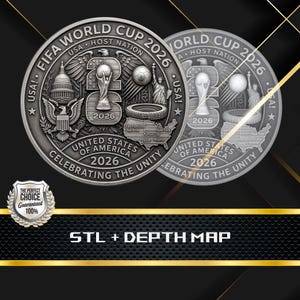 May include: A circular silver-toned commemorative coin featuring the text FIFA WORLD CUP 2026, USA, and UNITED STATES OF AMERICA. The design includes the US Capitol, a bald eagle, the World Cup trophy, a soccer ball, the Statue of Liberty, and a map.