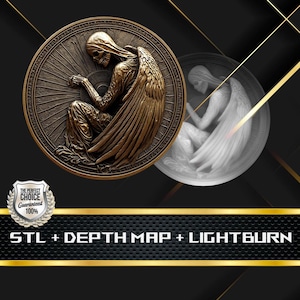 Münze Tiefe Karte | Höhenkarte | 3D Laser Gravur | Xtool | Stl-Datei | PNG-Datei | Graustufen | Lightburn BMP | Laserfaser | Engel des Todes Münze