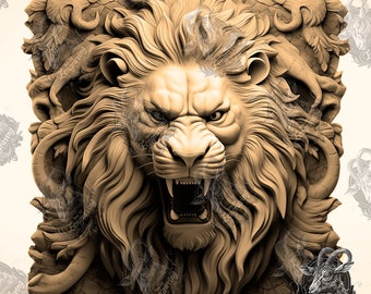 3D Lion Illusion: Laser Engraving PNG File (Digital Download) Diode Laser, Wood Burn File