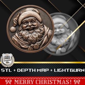 Münze Tiefe Karte | Höhenkarte | 3D Laser Gravur | Xtool | Glühschmiede | Stl-Datei | PNG-Datei | Lightburn BMP | CNC Münze | Weihnachtsmann