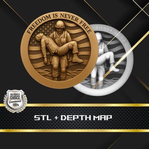 Dieptekaart munt | Hoogtekaart | 3D-lasergravure | Xtool | STL-bestand | PNG-bestand | Grijswaarden | Lightburn BMP | Laservezel | Freedom Militar-munt