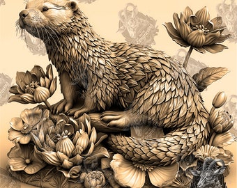 Illusione di lontra 3D: file PNG di incisione laser (download digitale) file di masterizzazione su legno e laser a diodo