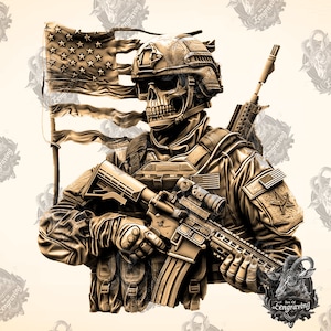 Skull Soldier USA 3D Illusion: Laser Engraving PNG File (Digital Download)