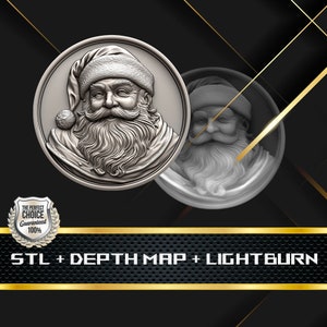 Münze Tiefe Karte | Höhenkarte | 3D Laser Gravur | Xtool | Glühschmiede | Stl-Datei | PNG-Datei | Lightburn BMP | CNC Münze | Weihnachtsmann