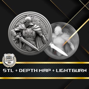 Dieptekaart munt | Hoogtekaart | 3D-lasergravure | Xtool | STL-bestand | PNG-bestand | Grijswaarden | Lightburn BMP | Laservezel | Krijger