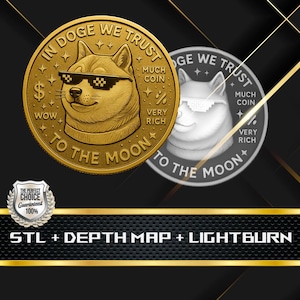 Münze Tiefe Karte | Höhenkarte | 3D Laser Gravur | Xtool | Stl-Datei | PNG-Datei | Graustufen | Lightburn BMP | Laserfaser | Dodge Münze