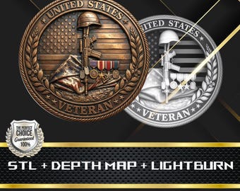 Münze Tiefe Karte | Höhenkarte | 3D Laser Gravur | Stl-Datei | PNG-Datei | Graustufen | Lightburn BMP | Laserfaser | Militär Münze