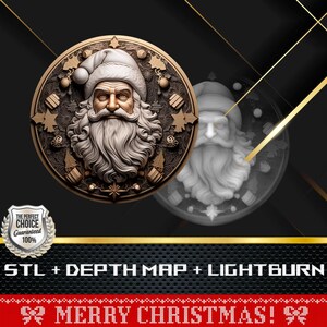 Münze Tiefe Karte | Höhenkarte | 3D Laser Gravur | Xtool | Glühschmiede | Stl-Datei | PNG-Datei | Lightburn BMP | CNC Münze | Weihnachtsmann