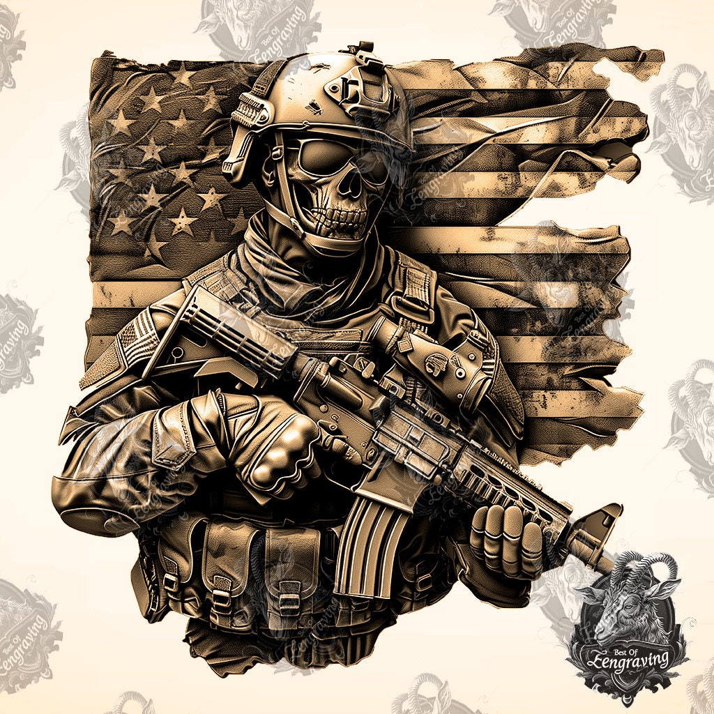 3D Soldier Skull Laser Engraving PNG File (Digital Download)