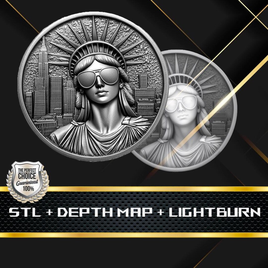 Liberty Statue Coin Depth Map and STL File, 3D Relief for Laser ...