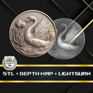 Münze Tiefe Karte | Höhenkarte | 3D Laser Gravur | Xtool | Stl-Datei | PNG-Datei | Graustufen | Lightburn BMP | Laserfaser | Schwanenmeer Münze