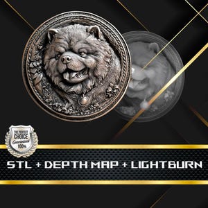Münze Tiefe Karte | Höhenkarte | 3D Laser Gravur | Xtool | Stl-Datei | PNG-Datei | Graustufen | Lightburn BMP | Laserfaser | Chow Chow Münze