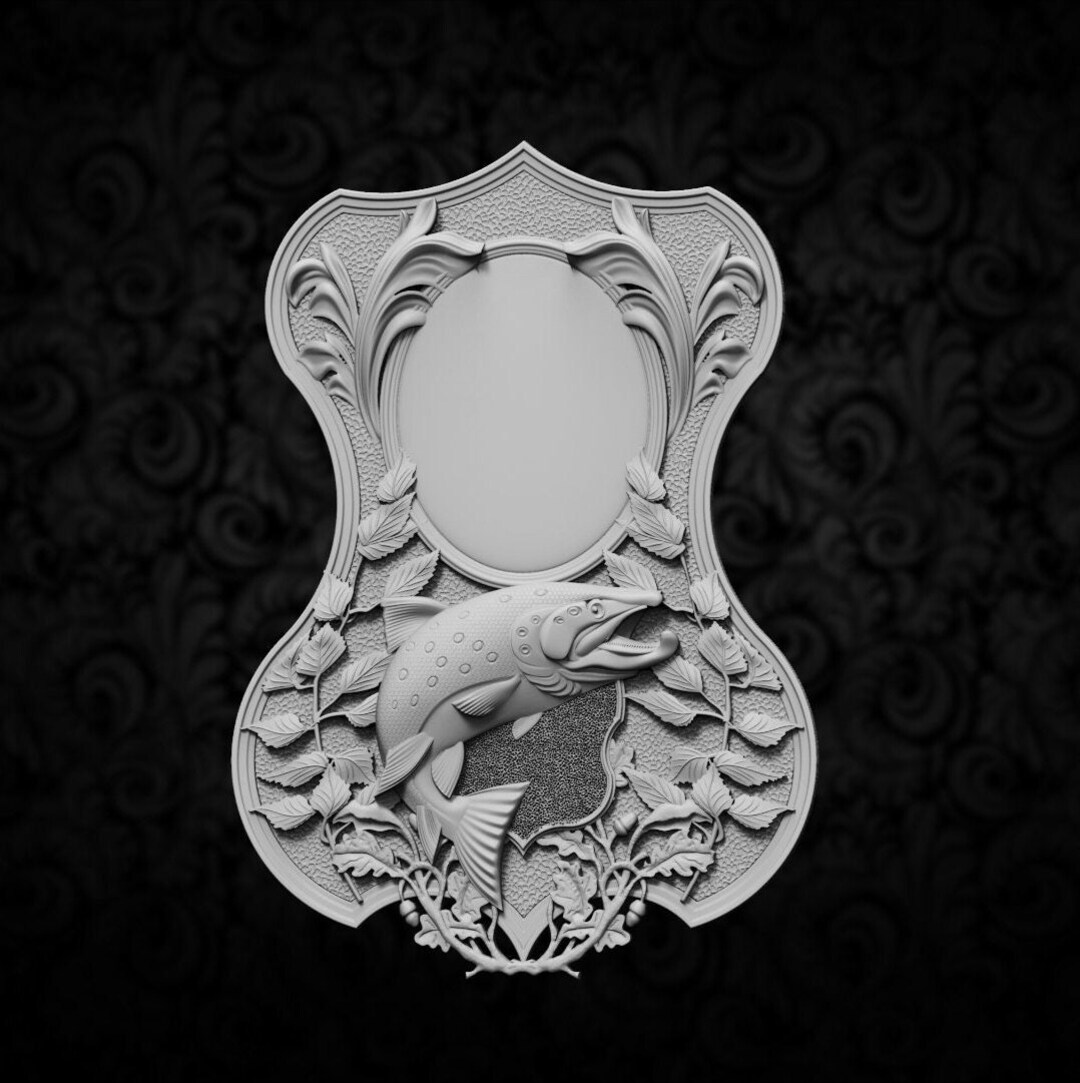 Fish Coat of Arms for CNC 3D STL Model Cnc Router Engraver Etsy