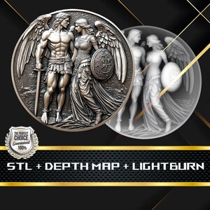 Coin Depth Map | Heigh Map | 3D Laser Engrave | Xtool | Stl file | PNG file | Grayscale | Lightburn BMP | Laser Fiber | Guardian Angels Coin