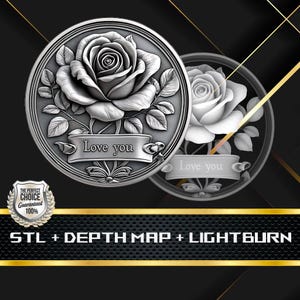 Carte de profondeur de pièce | Carte des hauteurs | Gravure laser 3D | Pièce d'EDC | Fichier Stl | Fichier PNG | Niveaux de gris | Coup de foudre BMP | Pièce cadeau rose pour la Saint-Valentin