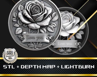 Rose Valentine Coin Depth Map: 3D Laser Engrave Files (STL/PNG)
