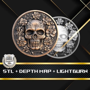 Dieptekaart munt | Hoogtekaart | 3D-lasergravure | Xtool | STL-bestand | PNG-bestand | Grijswaarden | Lightburn BMP | Laservezel | Schedelmunt