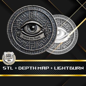 May include: A silver-colored metal coin with an eye design and the text "Unlock the Truth". The coin is surrounded by a decorative border.