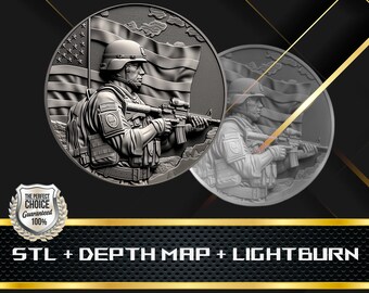 3D Soldier Coin Depth Map: 3D Embossing Laser Engrave STL and Heigth Map files for Laser Fiber