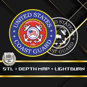 Dieptekaart munt | Hoogtekaart | 3D-lasergravure | STL-bestand | PNG-bestand | Grijswaarden | Lightburn BMP | CNC-munt | Kustwacht Amerikaanse munt