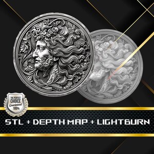 Münze Tiefe Karte | Höhenkarte | 3D Laser Gravur | Xtool | Stl-Datei | PNG-Datei | Graustufen | Lightburn BMP | Laserfaser | Griechisch
