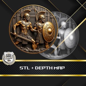 Warriors Coin Depth Map: 3D Embossing Laser Engrave STL and Heigth Map files for Laser Fiber