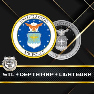 Dieptekaart munt | Hoogtekaart | 3D-lasergravure | STL-bestand | PNG-bestand | Grijswaarden | Lightburn BMP | CNC-munt | Munt Luchtmacht VS