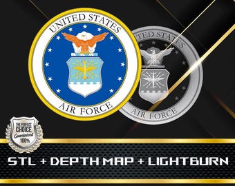 Air Force Coin Depth Map: 3D Embossing Laser Engrave STL and Heigth Map files for Laser Fiber