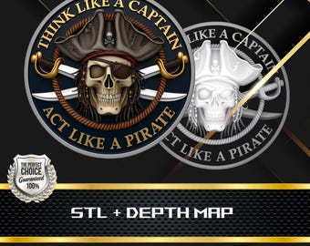 Pirate Coin Depth Map: 3D Embossing Laser Engrave STL and Heigth Map files for Laser Fiber