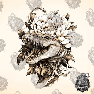 Diseño floral de cocodrilo 3D, grabado láser PNG (archivo digital), láser de diodo, archivo de grabado en madera