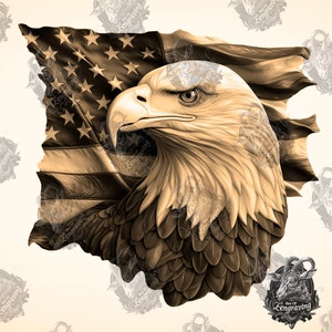 USA Eagle Flag 3D Illusion: Laser Engraving PNG (Digital File)