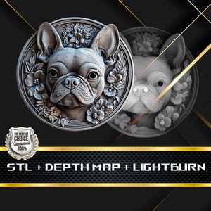 Münze Tiefe Karte | Höhenkarte | 3D Laser Gravur | Xtool | Stl-Datei | PNG-Datei | Graustufen | Lightburn BMP | Laserfaser | Boston Terrier Münze