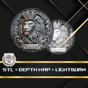 Dieptekaart Lion King | Hoogtekaart | 3D-lasergravure | EDC-munt | STL-bestand | PNG-bestand | Grijswaarden | Lightburn BMP