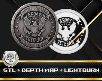 Veterans Defenders Coin Depth Map: 3D Embossing Laser Engrave STL and Heigth Map files for Laser Fiber